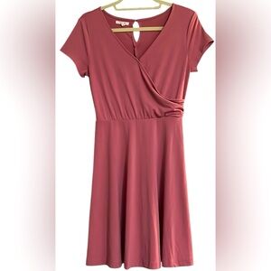 Maurices Rose Pink Short Sleeve Faux Wrap Knee Dress